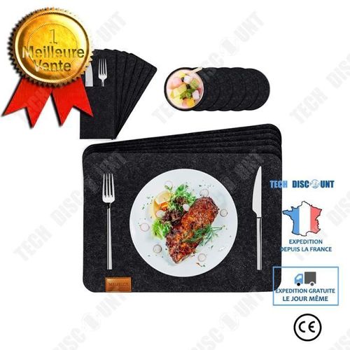 Td® Set De Table Lavable En Feutre + 6 Dessous De Table + 6 Dessous De Verre + 6 Sacs À Couverts Tapis Isolant De Style Européen