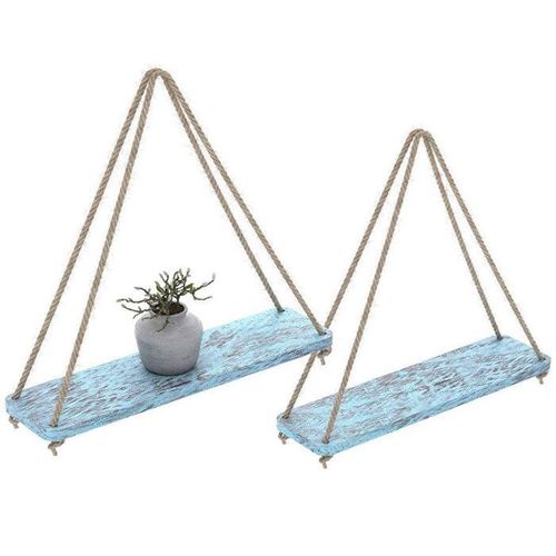 Td® Lot 2 Etagère Murale-Ensemble Rustique De 2 Tablettes Flottantes En Bois Avec Cordon - Tablettes Suspendues Pour Le Mur Du Salon