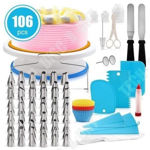 Td® Plateau Tournant Gâteaux 106 Pièces Décoration Professionnel Ustensile Kit Décorer Gâteau Layer Cake Idéal Cadeau Kit Pâtissier