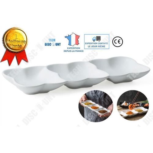 Td® Plat Apéritif 3 Compartiments Design Original Ceramique Vaisselle Plateau De Service Blanc Decoration Presentoir Dinatoire Bol