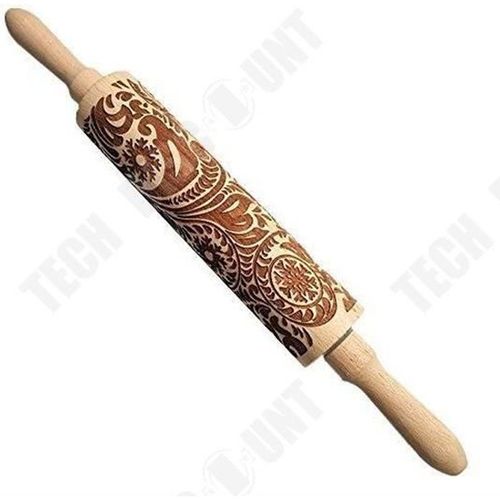 Td® Rouleau Pâtisserie Motif Flocon De Neige- Fleur Noël Explosion Fleur Gaufrage En Bois 35 * 5 Cm- Art De Table- Célébration Déco