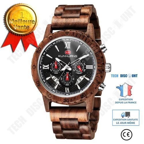 Td® Montres En Bois Pour Hommes - Montres Multifonctions À Quartz Légère, Saine Et Confortable - Cadeaux Montre Pour Ami, Amant...