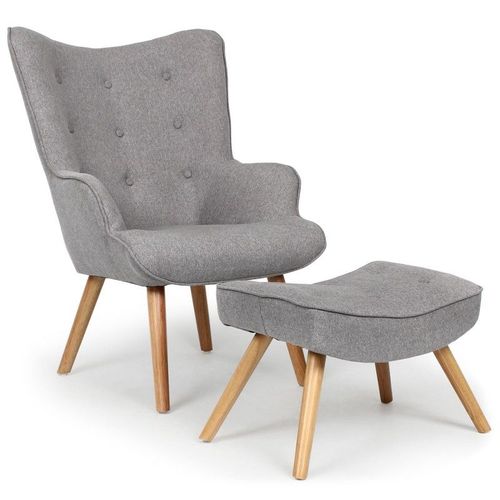 Fauteuil & Pouf Scandinave "Orle" 98cm Gris Clair