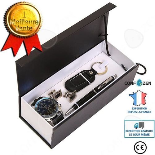 CONFO® Coffret cadeau d'affaires cadeau fête des pères copain montre homme porte-clés boutons de manchette stylo à bille coffret cad