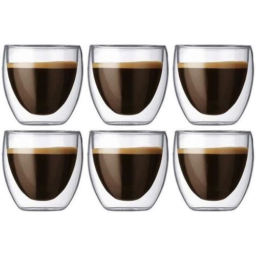 Coffret De 6 Tasse À Café-Expresso-Espresso En Verre , Set-Tasses À Café Double Paroi, Tasse Expresso Originale - 80ml.