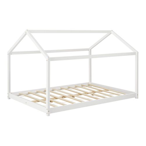 Lit Pour Enfant En Forme De Maison Avec Sommier À Lattes En Pin Blanc 120 X 200 Cm 03_0005405