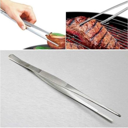 Aliments 30cm - 12 '' À Long En Acier Inoxydable Tongs Alimentaires Pinces Droites Outil De Cuisine Argent Nouveau