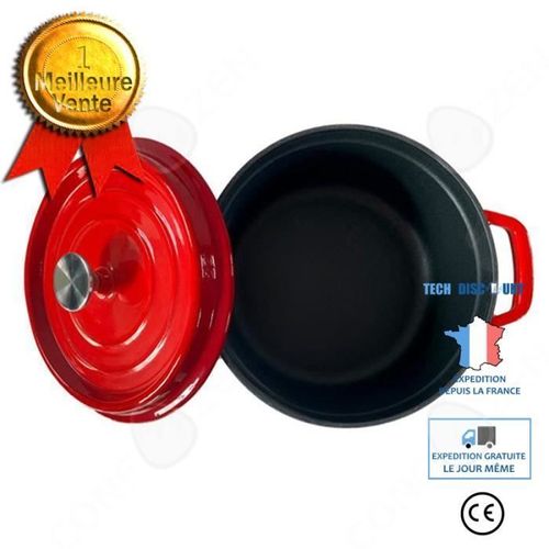 Td® Pot En Émail Marmite En Fonte Pot À Ragoût Pot En Émail Hot Pot Grill Pot Universel Poêle Antiadhésive Wok 24cm -Red