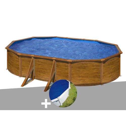 Kit piscine acier aspect bois Gré Pacific ovale 5,27 x 3,27 x 1,22 m + Bâche à bulles