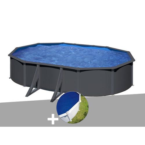 Kit piscine acier gris anthracite Gré Louko ovale 5,27 x 3,27 x 1,22 m + Bâche à bulles