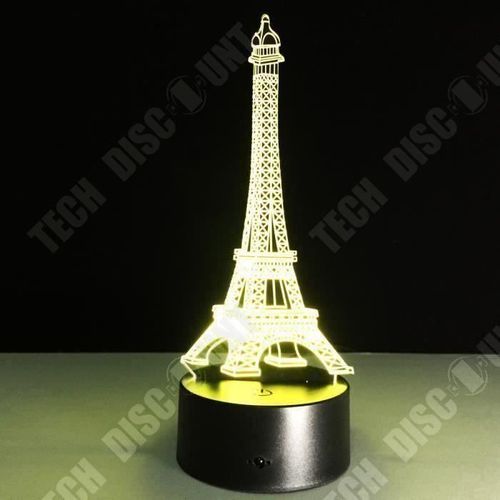 TD® Lampe optique poser décoratif tactile 7 couleurs illusion optique modèle tour Eiffel - faible consommation câble USB 3 piles AAA