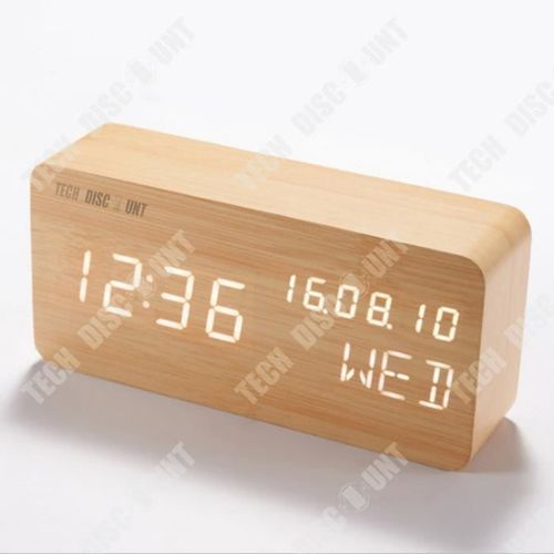 Réveil LED TD® Fonction de commande vocale électronique muette en bois