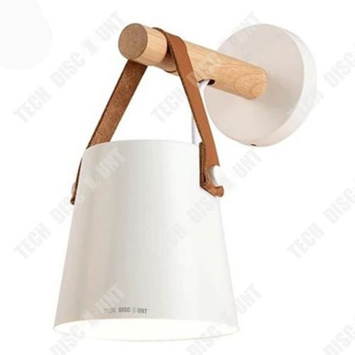 Td® Applique Murale Led En Bois Lit Lampe De Chevet Veilleuse Moderne Abat-Jour Nordic Home Decor (Blanc)