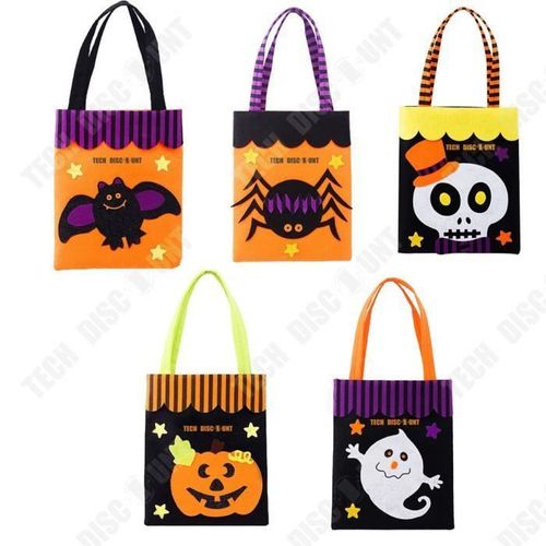 Td® Ensemble De Cinq Décorations D'halloween, Sac À Bonbons Non Tissé Fantôme Mignon, Sac À Bonbons Pour Maternelle Halloween