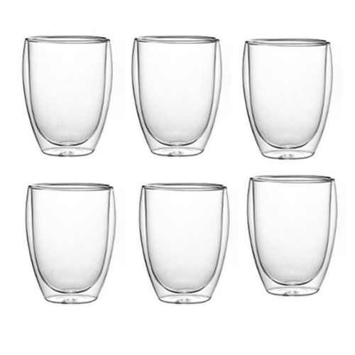 Td® Pack De 6 Gobelets À Café Expresso Spiritueux Capacité 350ml Double Paroi Thermique En Verre Transparent Servir Thé Café Tasse C
