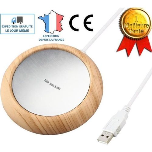 TD® Chauffe tasse électrique verre USB accessoire cuisine bois clair transportable pratique Thé Chocolat Bureau