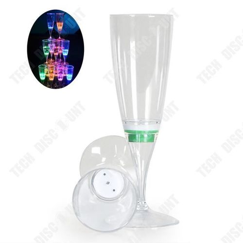 Td® Lot De 6 Verres Multicolore Led/Lumière Flûte/ Vins Pétillants/ Champagne/Liquides Actives Mariage/Anniversaire/Baptême