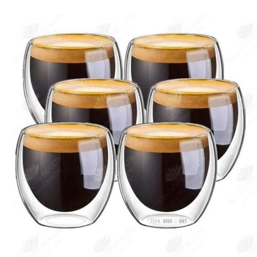 Htbe® 80ml Tasse À Café Capacité Double Couche Verre Clair Chaud Servir Du Thé Ménage Robuste Et Durable Tasses À Thé Paquet De 6