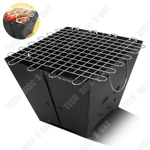 Td® Barbecue Grill Pique-Nique En Plein Air Pliant En Acier Inoxydable Charbon De Bois Vertical Grille De Ventilation Tridimensionne