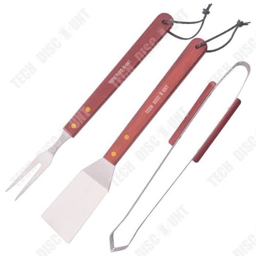 Td® Outil De Barbecue Ensemble De Combinaison Trois Pièces De Barbecue En Acier Inoxydable Manche En Bois Fourchette Pelle Pince Gri