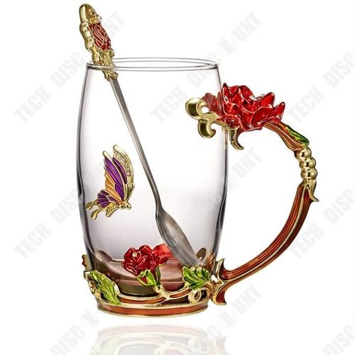 Td® Verre Fleur Tasse À Thé Style Européen Créatif Rose Émail Couleur Tasse À Eau Couleur Haute Température Cadeau