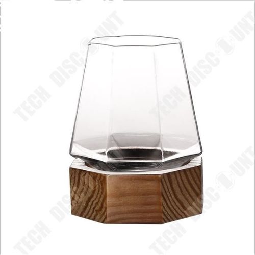 Td® Verre Diamant Avec Socle En Bois Pas Verse Octogone Transparent Whisky Cocktail Personnalité Créative Borosilicate Sans Plomb