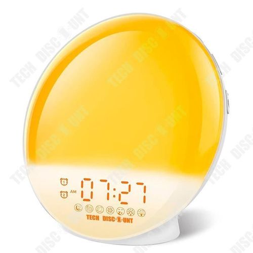 TD® Réveil analogique au lever et au coucher du soleil LED réveil électronique lumière d'ambiance lampe de chevet réveil à bruit bla