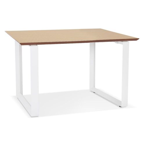Bureau De Direction Droit 'gimini' En Bois Finition Naturelle Et Métal Blanc - 130x70 Cm