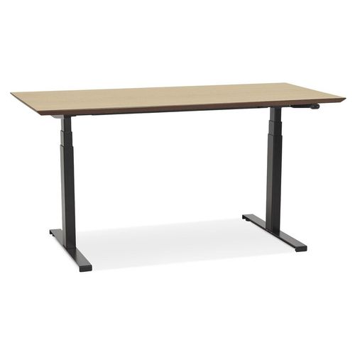 Bureau Assis-Debout Électrique 'bionik'avec Plateau En Bois Finition Naturelle Et Pied En Métal Noir - 150x70 Cm