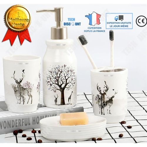 TD® Ensemble accessoires salle de bain cadeau toilette WC de lavage déco céramique style nordique lot quatre pièces kit gobelet savo