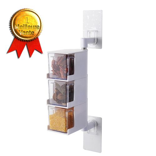 Td® Triple Conteneur D'assaisonnement Pot À Épices 3 Étages Cuisine Ustensiles Récipient Caisse Bassin Transparent Sel Poivre