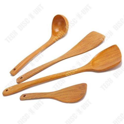 Td® Ustensiles De Cuisine Couleur Naturelle Poêle Antiadhésive Ensemble Spécial De 4 Ensembles De Cuillères À Soupe Et Cuillères À R