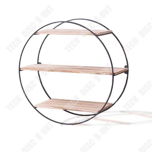 TD® Salon tenture murale rétro créatif en bois massif en fer forgé étagère ronde présentoir étagère cloison décoration murale
