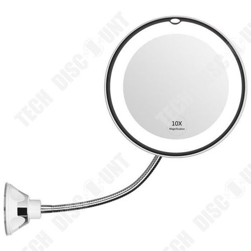 TD® Miroir de Maquillage Grossissant 10X Lumineux - Ajustable 360°, avec LED, Ventouse d'Attache, Sans Fil, Éclairé Portable Voyage