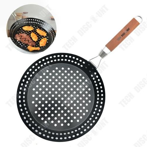 Td® Poêle À Griller Pliante Manche En Bois Rond Poêle À Griller En Acier Inoxydable Pique-Nique Camping Grill Outil De Gril Extérieu