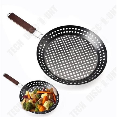 Td® Outil De Barbecue En Plein Air Coréen Cuisine Ménage Pliant Poignée En Bois Ronde Poêle Antiadhésive Barbecue - Ø 32cm