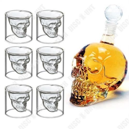 Td® Ensemble 6verres Whisky + Carafe Vin Cocktail Tète Mort Bouteille Crane Transparent 700ml Shooter Bar Diner Halloween Service