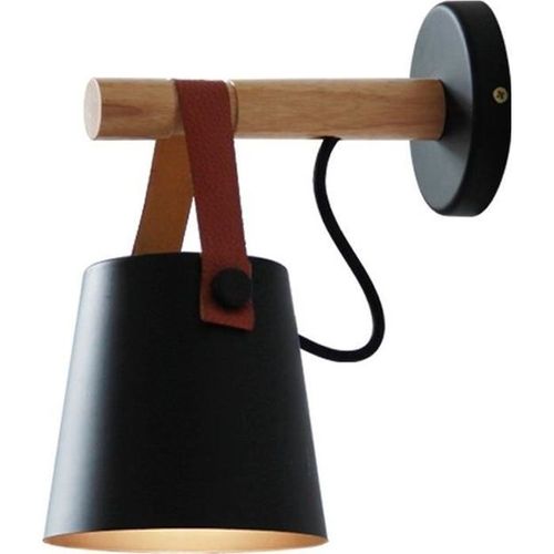 Applique Murale Led En Bois Lit Lampe De Chevet Veilleuse Moderne Abat-Jour Nordic Décor À La Maison (Noir) - 249955 Noir