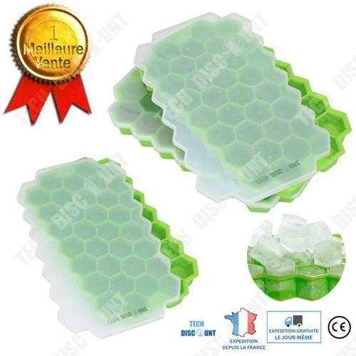Td® Bac À Glaçons En Nid D'abeille Silicone Avec Couvercle Sans Bpa Moule Cocktail Vert 37 Compartiments Cubes De Glace Congélateur