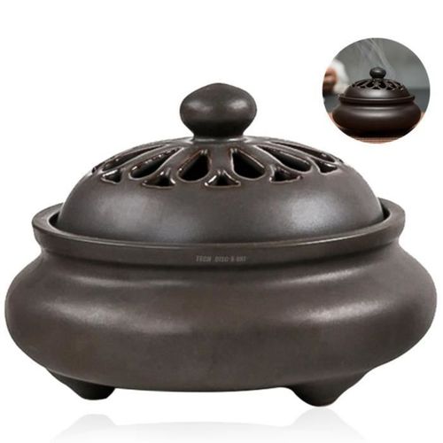 Brûleur d'encens en céramique oriental arabe décoration marron foncé encens odeur senteur atmosphère zen relaxation détente qualité