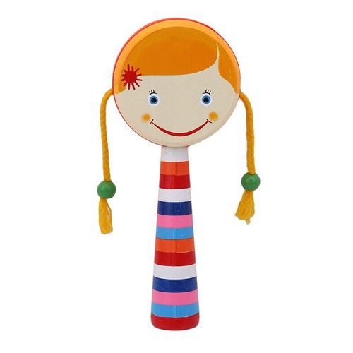 1pc Sourire Bébé Enfants Enfants Secouant En Bois Hochet Tambour Musical Main Cloche Tambour Jouet Percussion Instrument Éducatif Jouet Lava1