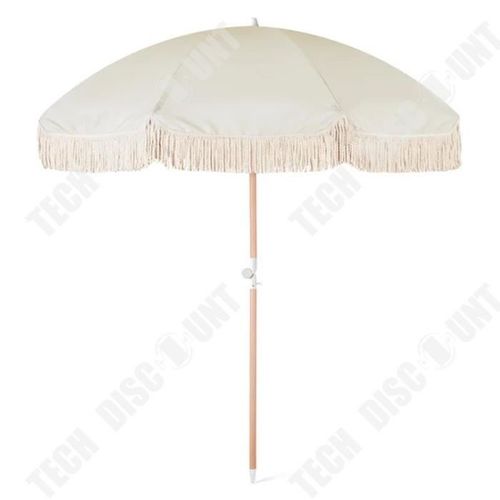 Tdï¿½ Parasol D'extï¿½Rieur Avec Spray Ï¿½ Franges Fibre Plastique Imitation Bois Mï¿½T Manuel Parapluie De Plage Facile Ï¿½ Transporter