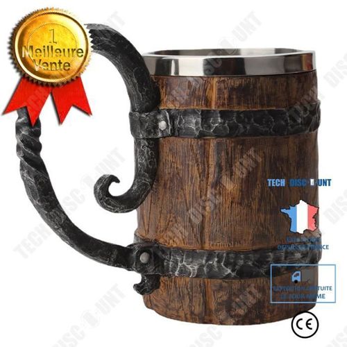 Td® Tonneau En Bois Double Couche Chope De Bière Personnalité Créative Bureau Résine Doublure En Acier Inoxydable Tasse À Boire