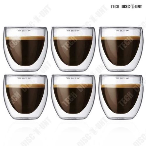 Td® Pack De 6 Gobelets À Café Expresso Spiritueux Capacité 450ml Double Paroi Thermique En Verre Transparent Servir Thé Café Tasse C
