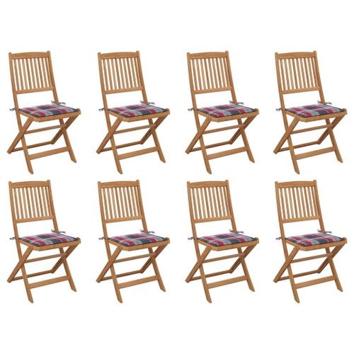 Vidaxl Chaises Pliables D'extérieur Avec Coussins 8 Pcs Bois D'acacia
