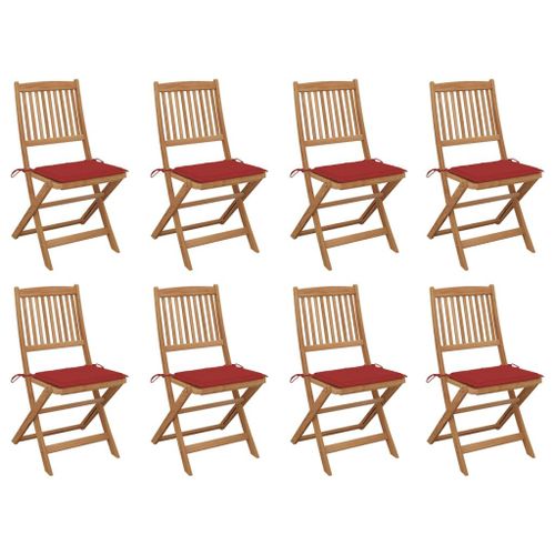 Vidaxl Chaises Pliables D'extérieur Et Coussins Lot De 8 Bois D'acacia