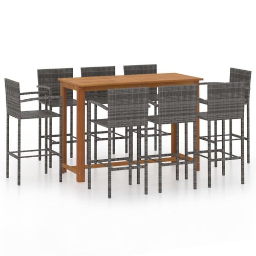 Vidaxl Ensemble De Bar De Jardin 9 Pcs Gris