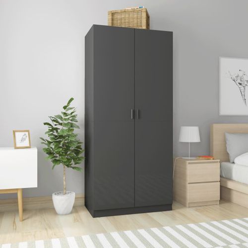 Vidaxl Garde-Robe Gris Brillant 90x52x200 Cm Aggloméré