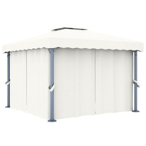 Vidaxl Tonnelle Avec Rideau 3x3 M Blanc Crème Aluminium