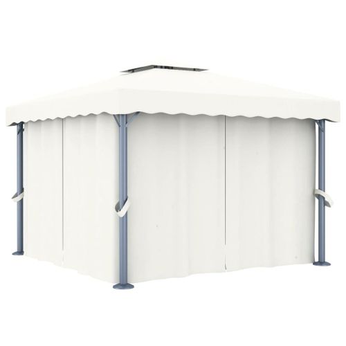 Vidaxl Tonnelle Avec Rideau 3x3 M Blanc Crème Aluminium